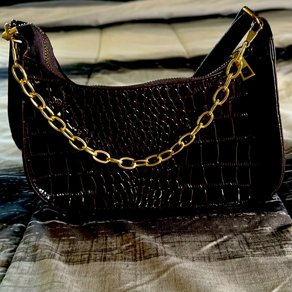 Dark Brown Embossed Snakeskin Hand/ShoulderBag